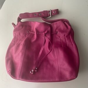 Fuchsia Drawstring Shoulder Bag with Adjustable Strap